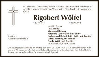 Traueranzeige von Rigobert Wölfel von Pegnitz-Zeitung